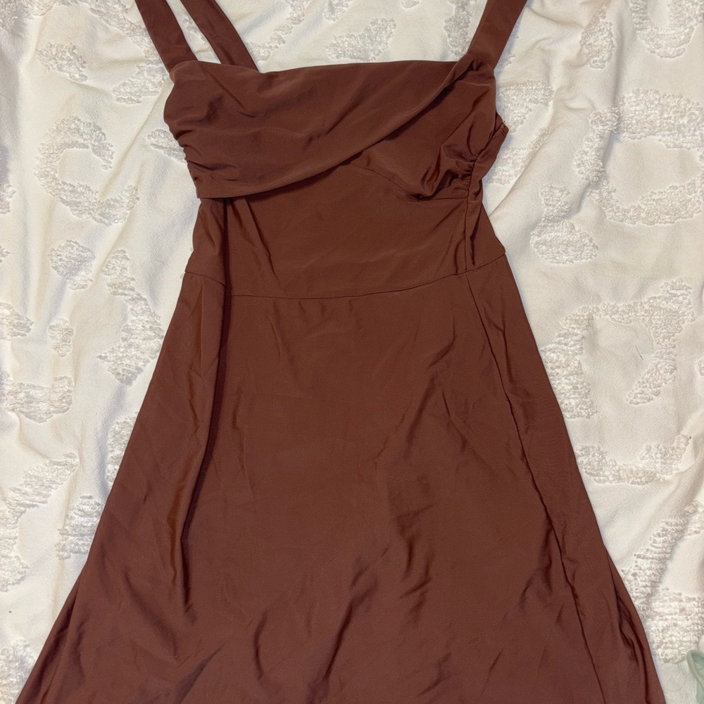 Strapless Brown A-Line Dress with Wide Straps